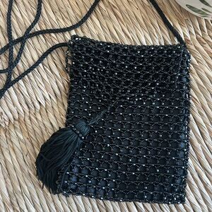 Carla Marchi Chic Black Beaded Mini Bag, with Tassel EUC